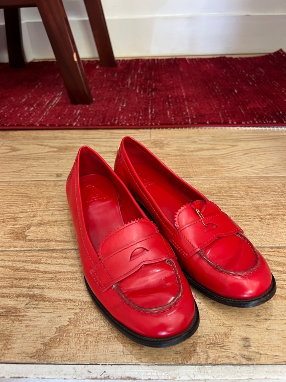 Tory Burch Bright Red Leather Penny Loafers